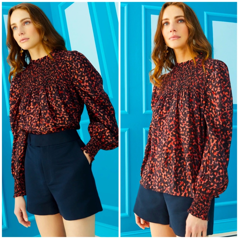 100% Silk smocked Sofia blouse by Marie Oliver